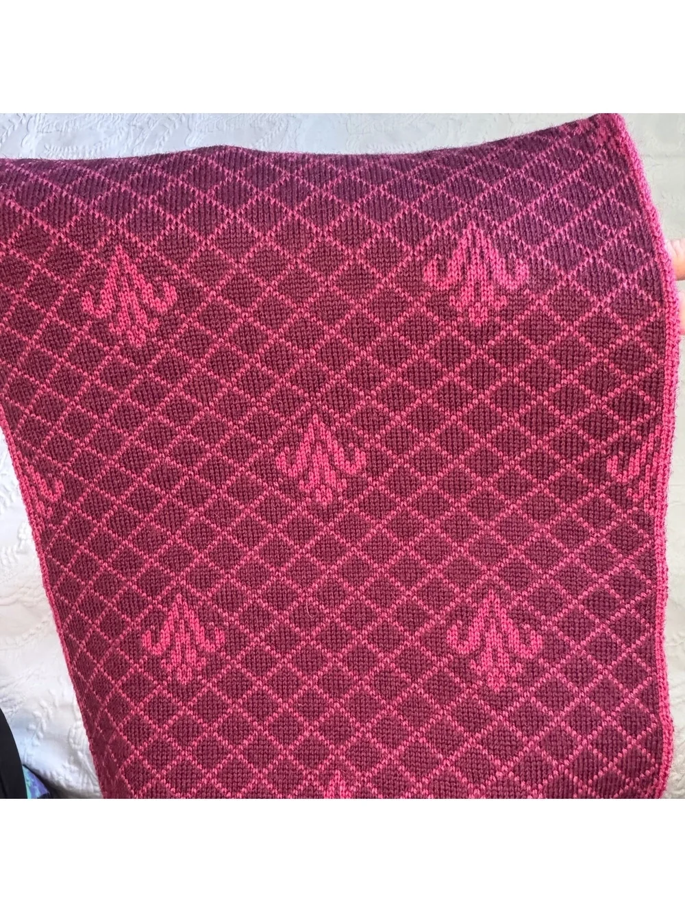 Vintage Gjestal Exclusive Norwegian Wool Scarf Burgundy Pink Nordic Knit 10x66